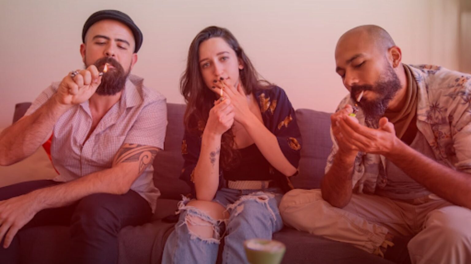 Nature's Canopy House Three people sitting on a couch, lighting and smoking what appear to be cigarettes. The background is a plain, light-colored wall. If you're looking for a dispensary in Mississauga, check out Natures Canopy House for your needs. Dispensary In Mississauga