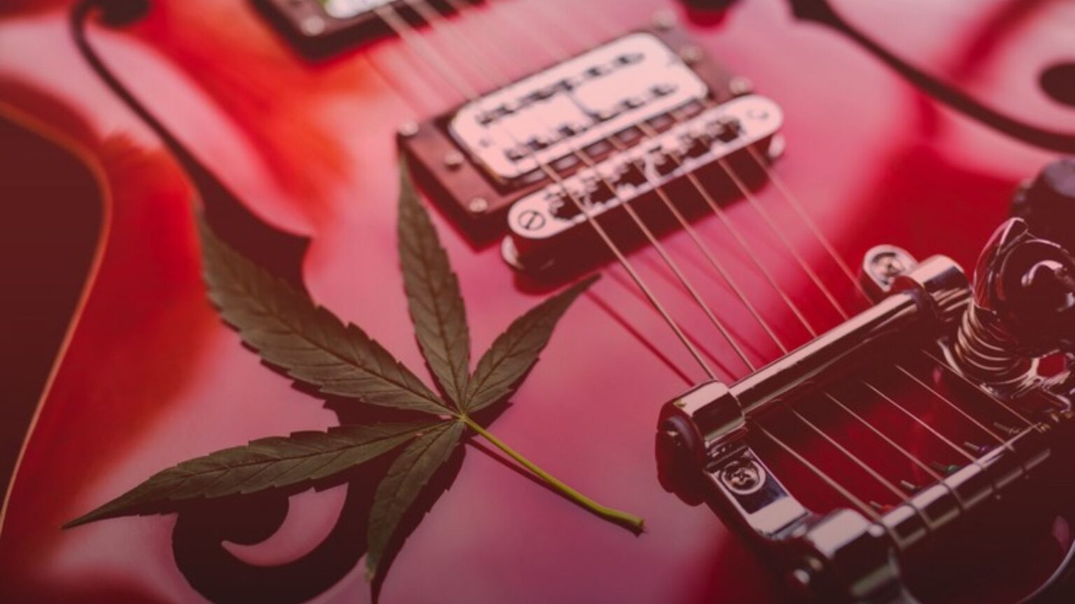 Nature's Canopy House A red electric guitar adorned with a cannabis leaf harmonizes perfectly, embodying the spirit of music for a cannabis experience. Dispensary In Mississauga