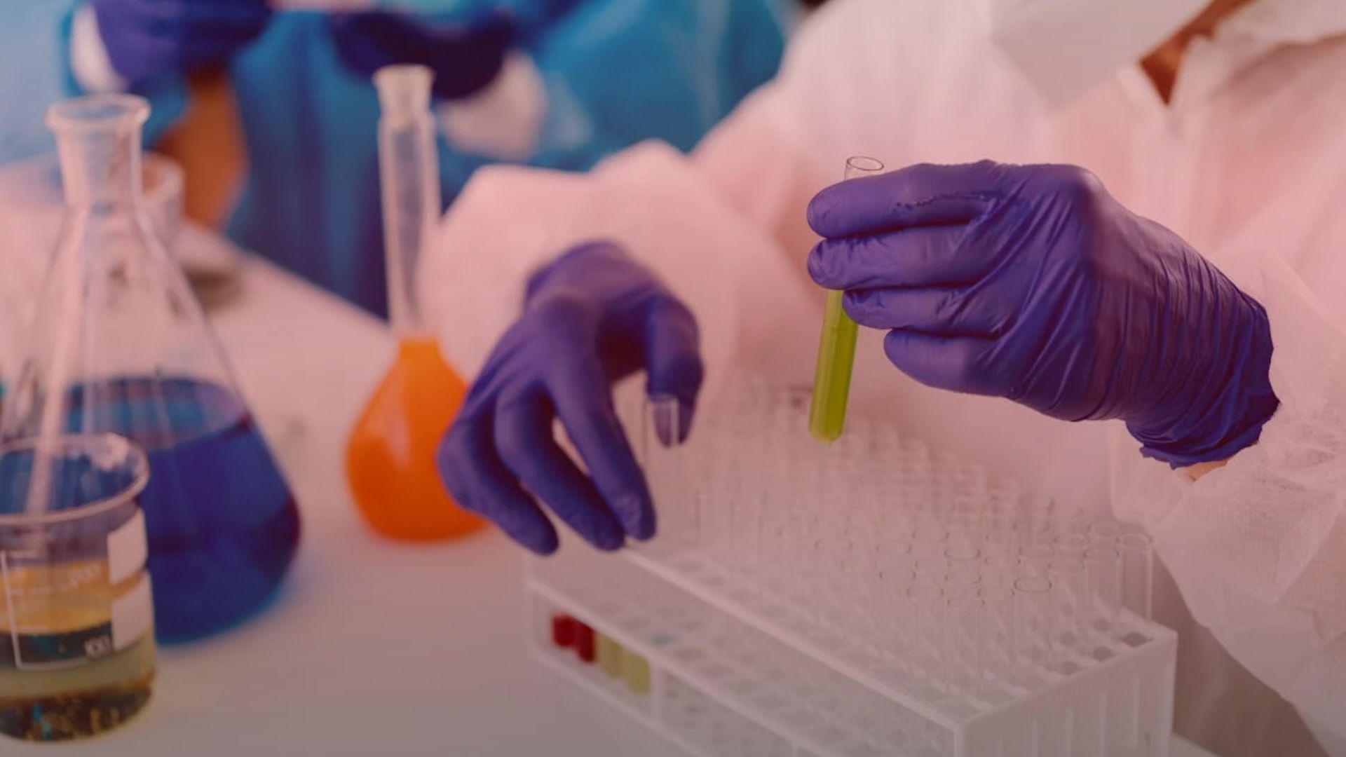 Nature's Canopy House A scientist wearing gloves carefully handles a test tube with green liquid, delving into the science behind cannabis. Surrounding glassware fills the laboratory table, hinting at groundbreaking discoveries in progress. Dispensary In Mississauga